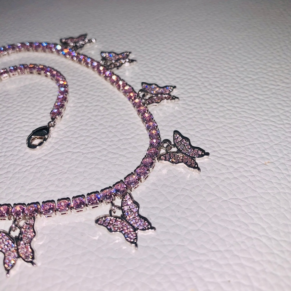 Butterfly Tennis necklace CZ pink gold Choker